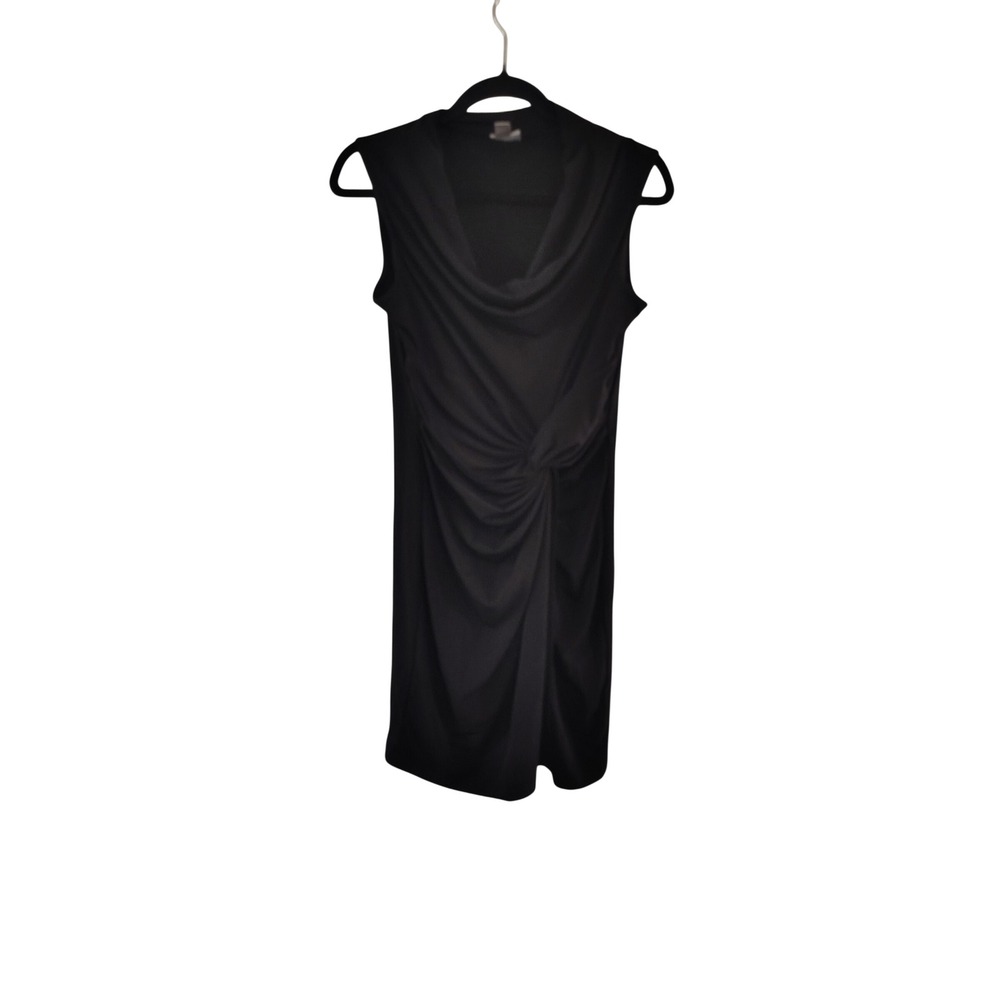 Worthington Petite Stretch Black Cowl Neck Twist Front Sheath Dress PM Womens